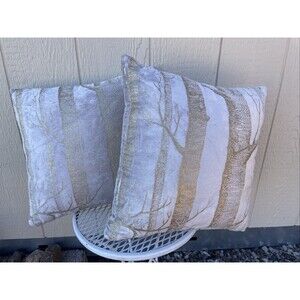 Pair 2 Pier 1 Imports Gold Tree Decorator Pillow Cream Velvet 16”x16” RETIRED